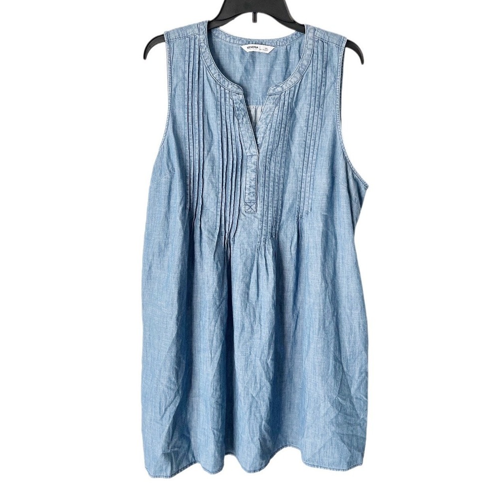 Sonoma Blue 100% Cotton Chambray Denim Prairie Dress Size 2X Country Minimalist
